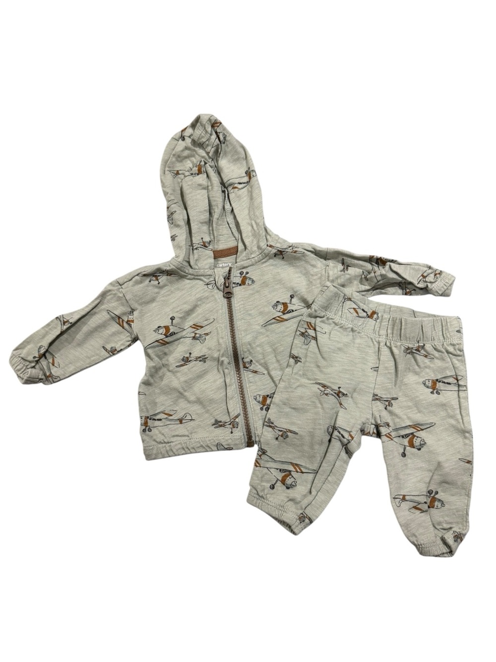 Carter's Green Airplane Print Full Zip Sweatsuit 0-3M